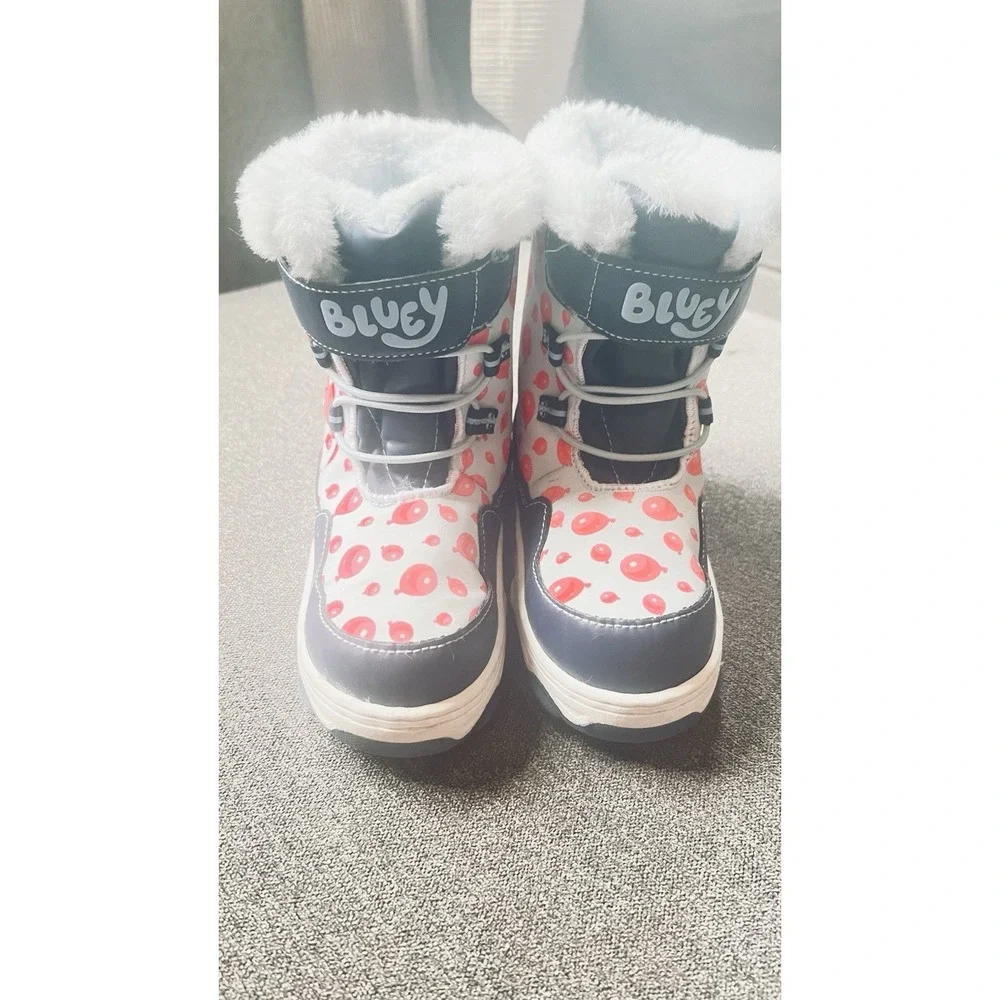 Bluey Snow‎ Boots Toddler Size 8 Blue Red Balloon Faux Fur Lined Winter Shoes